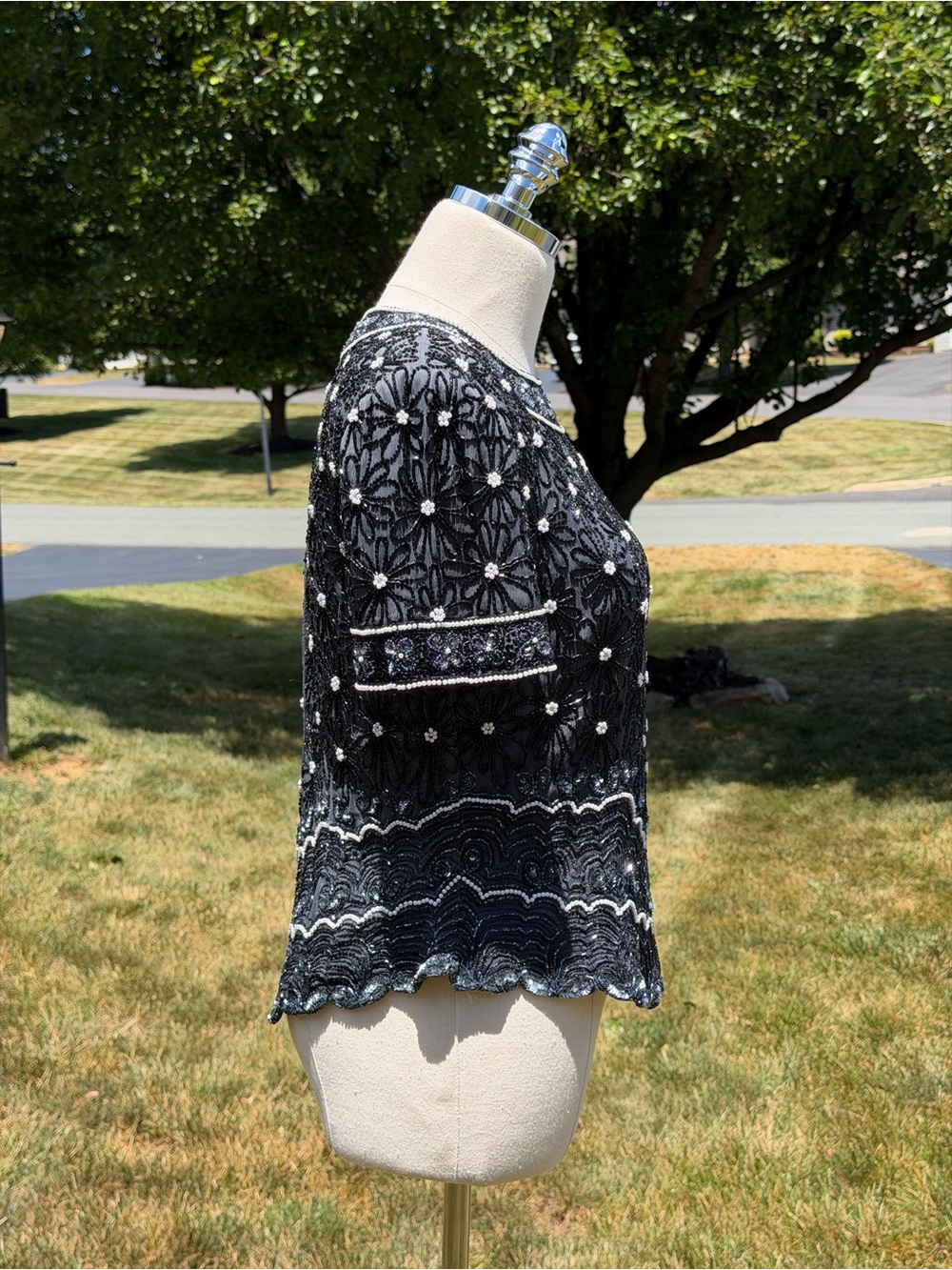 Vintage Adrianna Papell Evening Silk Beaded Pearl Sequin Art Deco Gatsby Top - Picture 14 of 15